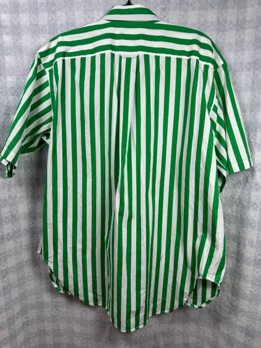Polo Ralph Lauren Green White Striped Short Sleeve Button-Up Shirt Large Cotton